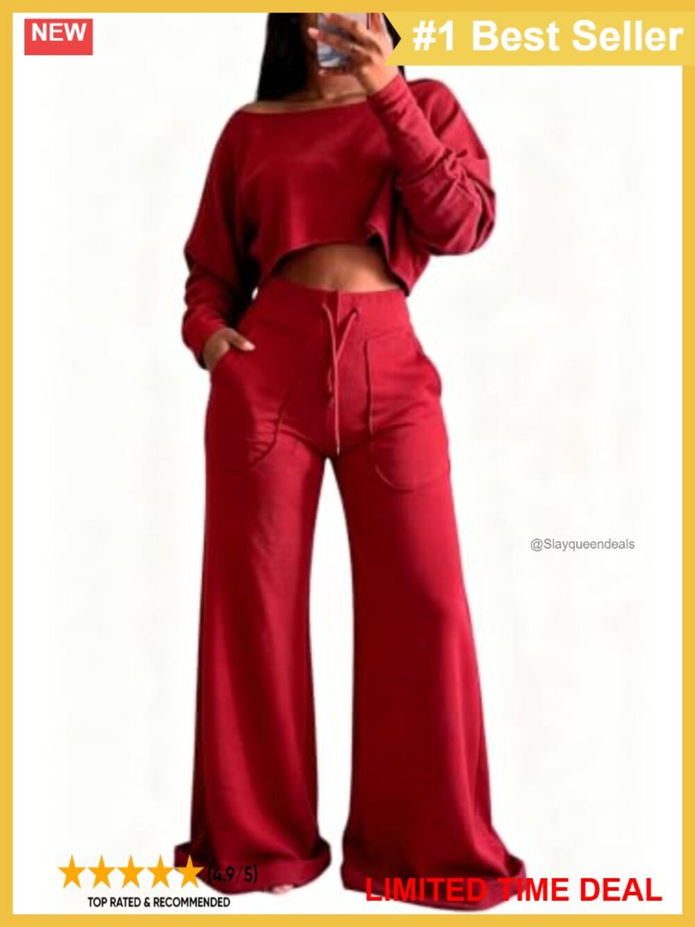 LROSEY Women 2 Piece Sweatsuit Crop Sweatshirt & Wide Leg Pants Set Loungewear